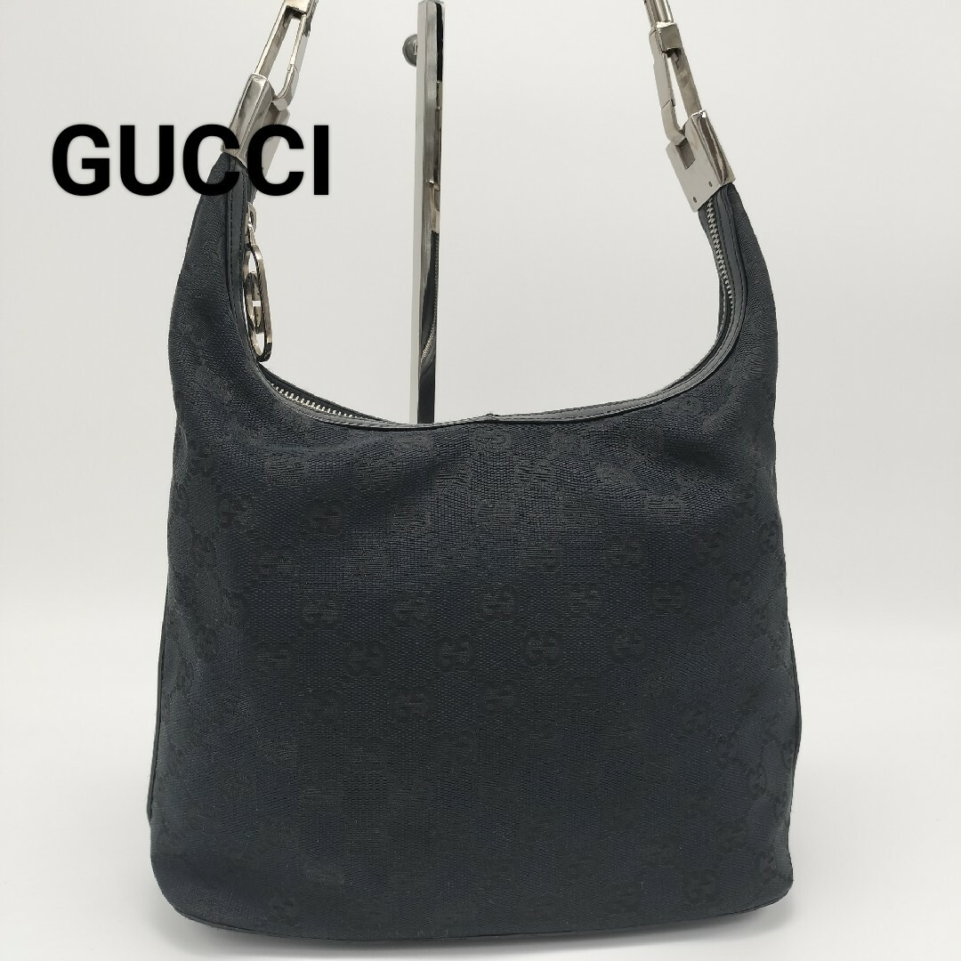 Gucci(グッチ)の極美品✨グッチ　ショルダーバッグ　キャンバス　レザー　ブラック　黒 レディースのバッグ(ショルダーバッグ)の商品写真