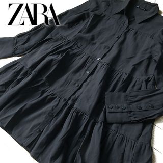 ザラ(ZARA)の美品 (EUR)S ザラ ZARA シャツワンピース ダークグレー(ミニワンピース)