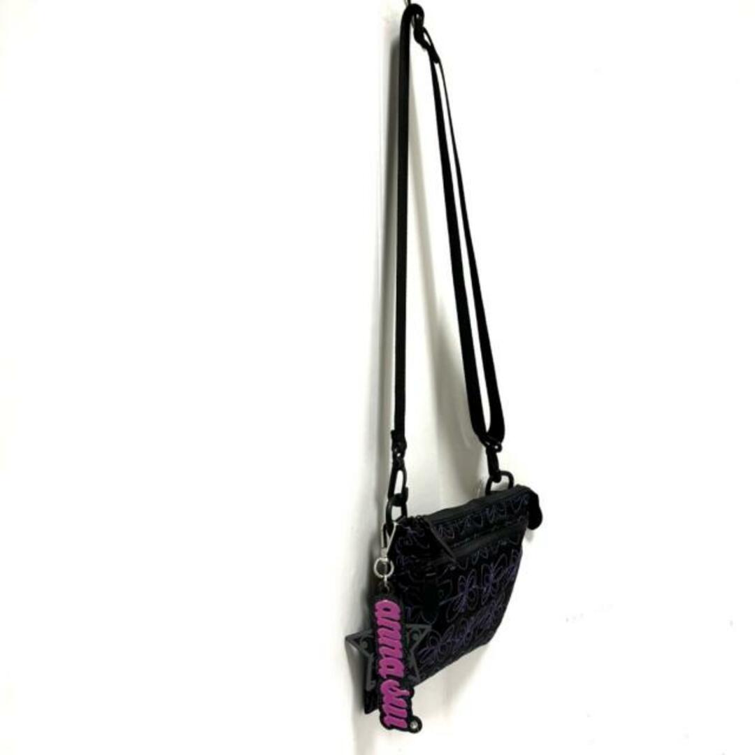 ANNA SUI(アナスイ)のANNA SUI(アナスイ) ショルダーバッグ美品  - 黒×パープル バタフライ(蝶) ナイロン レディースのバッグ(ショルダーバッグ)の商品写真