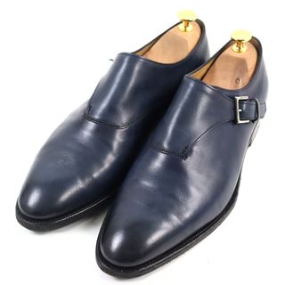 JOHN LOBB - 美品○John Lobb ジョンロブ Jermyn II ジャーミン 2 プレステージライン シングルバックル プレーンヴァンプ 7000ラスト グッドイヤーウェルト製法 レザーシューズ ネイビー 8 保存袋付き 英国製 メンズ 定価348,700円