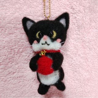 ♥黒ネコちゃんキーホルダー　羊毛フェルト　ハンドメイド(人形)