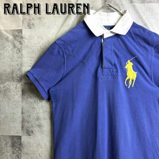 POLO RALPH LAUREN - 美品 ポロバイラルフローレン 半袖ラガーシャツ 鹿子 刺繍ロゴ ブルー M