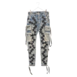 アミリ(AMIRI)のAMIRI アミリ ×CHEMIST STAR TACTICAL JEANS PS22MDR005 ×ケミスト ブラックスターパッチ タクティカルカーゴデニムパンツ インディゴウォッシュジーンズ デストロイ加工(デニム/ジーンズ)