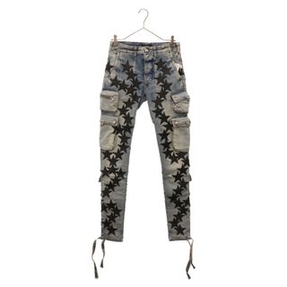 アミリ(AMIRI)のAMIRI アミリ ×CHEMIST STAR TACTICAL JEANS PS22MDR005 ×ケミスト ブラックスターパッチ タクティカルカーゴデニムパンツ インディゴウォッシュジーンズ デストロイ加工(デニム/ジーンズ)