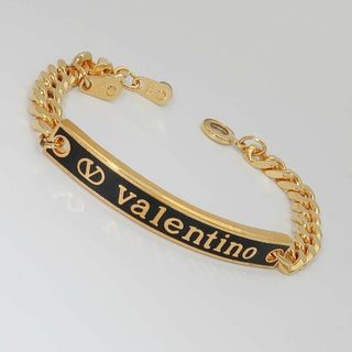 VALENTINO - 正規品 ヴァレンティノ ブレスレット ロゴ プレート 喜平チェーン ゴールド