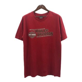 ハーレーダビッドソン(Harley Davidson)のUSA製 HARLEY DAVIDSON ハーレーダビッドソン ヴードゥー 半袖Ｔシャツ バイク レッド (メンズ XL) 中古 古着 Q6239(Tシャツ/カットソー(半袖/袖なし))