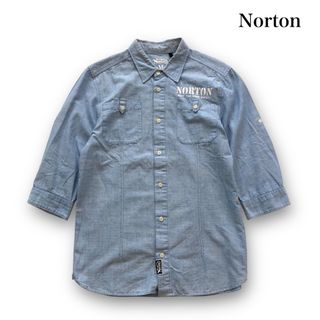 Norton - 【Norton】ノートン 七分袖 シャンブレーシャツ チェーン刺繍 (M)