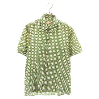 MARNI マルニ ドッド総柄 半袖ボタンシャツ グリーン/ホワイト