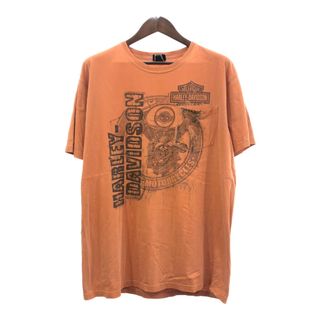 ハーレーダビッドソン(Harley Davidson)のHARLEY DAVIDSON ハーレーダビッドソン ポケット 半袖Ｔシャツ バイク オレンジ (メンズ L) 中古 古着 Q6240(Tシャツ/カットソー(半袖/袖なし))