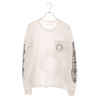 Chrome Hearts - CHROME HEARTS クロムハーツ Horseshoe L/S Tee ホースシューロングスリーブTシャツ 長袖カットソー ロンT 長袖Tシャツ 袖フローラルクロスプリント ホワイト