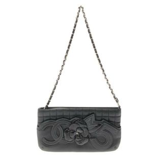 シャネル(CHANEL)のCHANEL(シャネル) ショルダーバッグ カメリア/No5/チョコバー 黒 シルバー金具/チェーンショルダー ラムスキン×エナメル（レザー）(ショルダーバッグ)