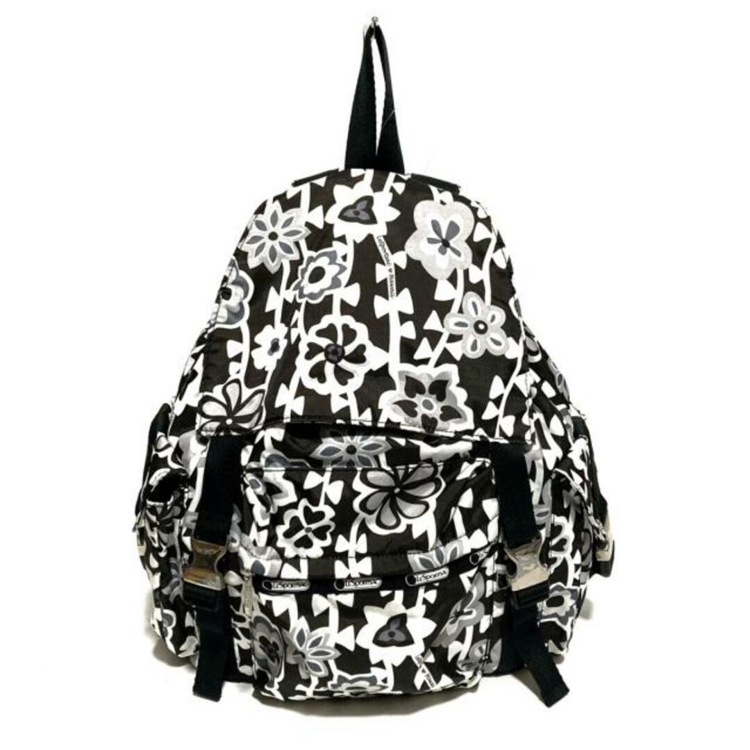 LeSportsac(レスポートサック)のLESPORTSAC(レスポートサック) リュックサック - 黒×白×グレー 花柄 レスポナイロン レディースのバッグ(リュック/バックパック)の商品写真