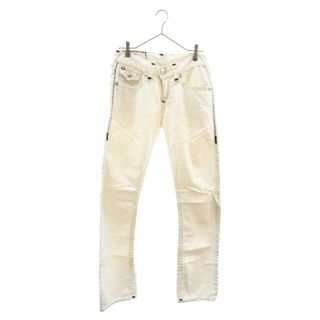 トゥルーレリジョン(True Religion)のTRUE RELIGION トゥルーレリジョン USA製 STRAIGHT JEANS ロゴパッチ ステッチデザイン ストレートデニムパンツ ホワイト MS8-659CD1(デニム/ジーンズ)