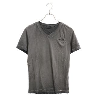 ディーゼル(DIESEL)のDIESEL ディーゼル ロゴプレート付き Vネック 半袖Tシャツ チャコールグレー(Tシャツ/カットソー(半袖/袖なし))