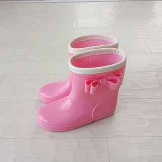 新品未使用品 18.0cm ダブルリボン付き長靴 レインブーツ ピンク色(長靴/レインシューズ)