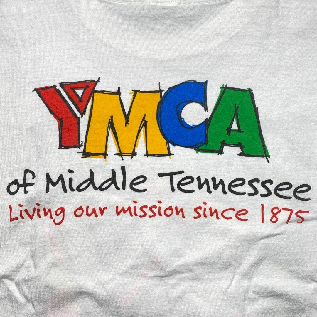 FRUIT OF THE LOOM(フルーツオブザルーム)のYMCA ホワイトTシャツ 両面プリントLサイズ90sUSA製カラフルアート メンズのトップス(Tシャツ/カットソー(半袖/袖なし))の商品写真