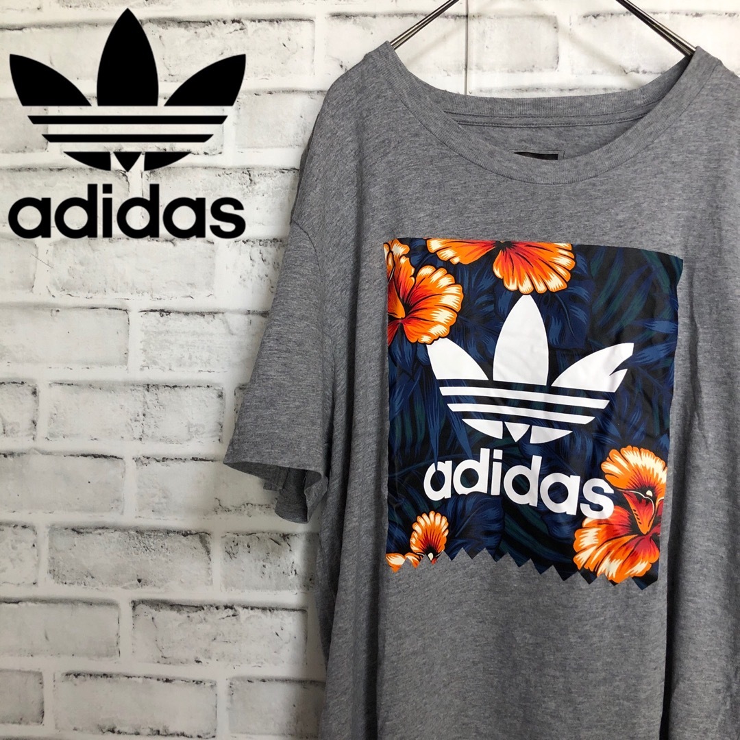 Originals（adidas）(オリジナルス)のXL⭐️adidas ビッグトレファイルロゴ&フラワー柄 Tシャツ グレー メンズのトップス(Tシャツ/カットソー(半袖/袖なし))の商品写真