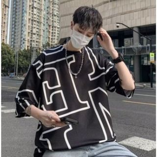 【人気商品】半袖　トップス　ブラック　ＸＬ　韓国　高見え　ヒップホップ(Tシャツ/カットソー(半袖/袖なし))