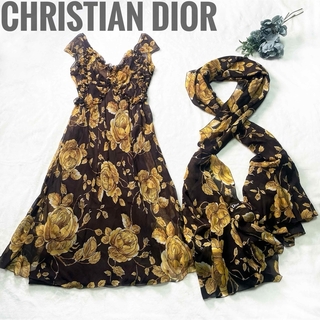 クリスチャンディオール(Christian Dior)のChristian Dior ガリアーノ期 シルクフラワードレス+ストール(ミディアムドレス)