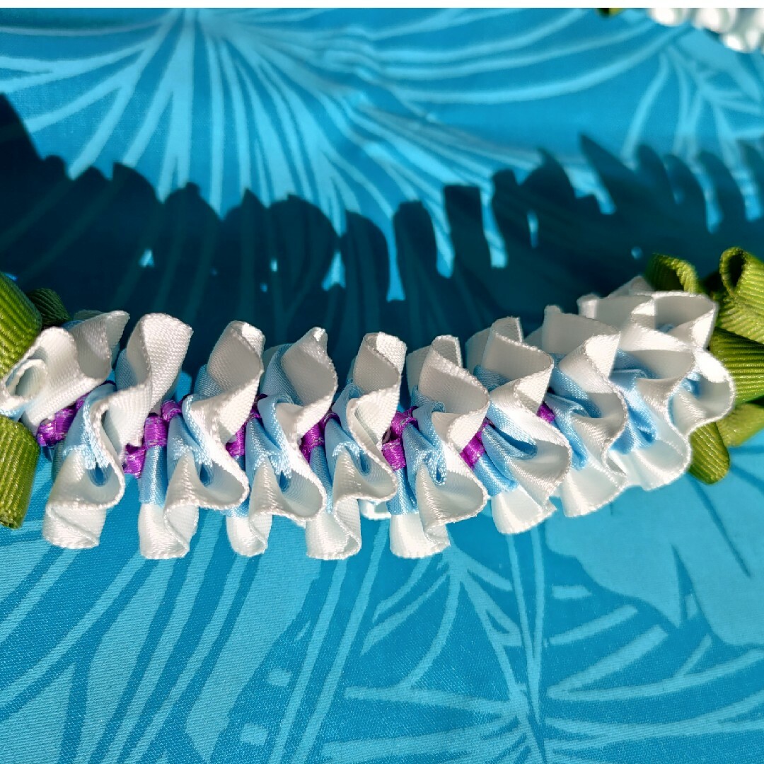リボンレイ　プルメリアレイ　ライトブルー ハンドメイドのウェディング(ブーケ)の商品写真