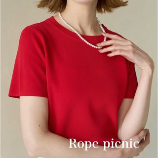 ロペピクニック(Rope' Picnic)のロペピクニック　ハーフスリーブニットプルオーバー　赤(Tシャツ(半袖/袖なし))