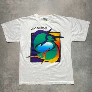 90s メキシコスーベニアTシャツ マリンお土産ホワイトLサイズ(Tシャツ/カットソー(半袖/袖なし))