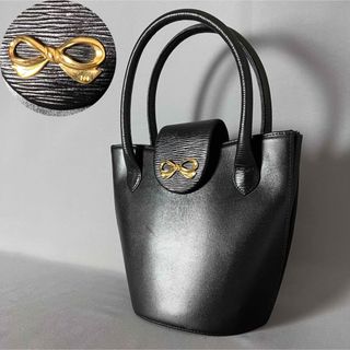 ハナエモリ(HANAE MORI)のハナエモリ レザー ハンドバッグ フォーマル リボン 黒 ゴールド金具(ハンドバッグ)