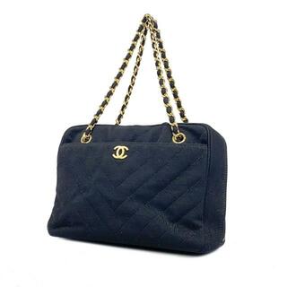 シャネル(CHANEL)の【4ia0811】シャネル ハンドバッグ/Vステッチ/コットン/ブラック/ゴールド金具 【中古】レディース(ハンドバッグ)