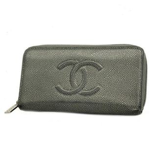 シャネル(CHANEL)の【4ia0895】シャネル 長財布/キャビアスキン/グレー/シルバー金具 【中古】 レディース(財布)