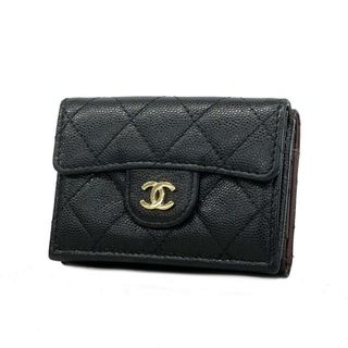 シャネル(CHANEL)の【4ia0934】シャネル 三つ折り財布/マトラッセ/キャビアスキン/ブラック/シャンパンゴールド金具 【中古】 レディース(財布)