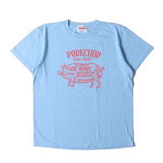 美品 PORKCHOP GARAGE SUPPLY ポークチョップガレージサプライ Tシャツ サイズ:M ポーク グラフィック クルーネック 半袖Tシャツ ライトブルー トップス カットソー【メンズ】【中古】(Tシャツ/カットソー(半袖/袖なし))