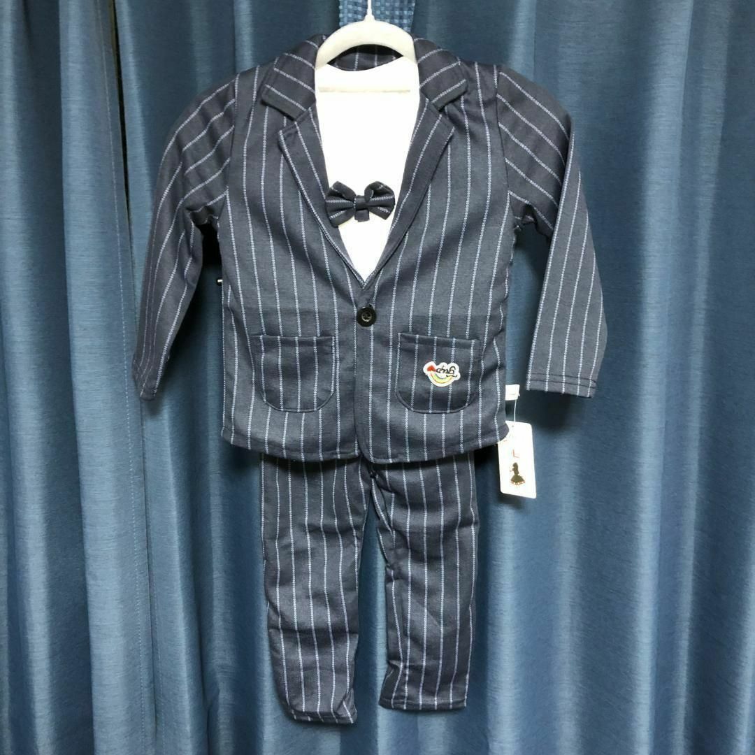 セレモニースーツ 3点セット 蝶ネクタイ ベビー キッズ ネイビー 90 キッズ/ベビー/マタニティのキッズ服男の子用(90cm~)(ジャケット/上着)の商品写真