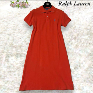 ラルフローレン(Ralph Lauren)のRalph Lauren ポロシャツワンピース 半袖 刺繍ロゴ 綿 オレンジ S(ひざ丈ワンピース)