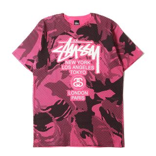 ステューシー(STUSSY)のSTUSSY ステューシー Tシャツ サイズ:XL 全面グラフィック ワールドツアーロゴ クルーネック 半袖Tシャツ ピンク トップス カットソー【メンズ】【中古】(Tシャツ/カットソー(半袖/袖なし))