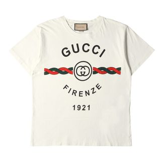 グッチ(Gucci)のGUCCI グッチ Tシャツ サイズ:XS 現行モデル コットンジャージー GUCCI FIRENZE 1921 ロゴ クルーネック 半袖Tシャツ インターロッキングG オーバーサイズフィット オフホワイト イタリア製 トップス カットソー【メンズ】【中古】(Tシャツ/カットソー(半袖/袖なし))