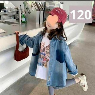 ラスト１点！kids　オーバーデニムシャツ　韓国ファッショントップス 120(Tシャツ/カットソー)