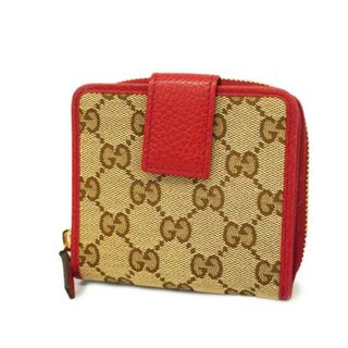 グッチ(Gucci)の【4ib1366-r】グッチ 財布/GGキャンバス/346056/キャンバス/ブラウン/レッド/シャンパンゴールド金具 【中古】 レディース(財布)