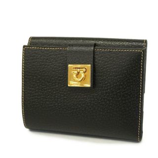 フェラガモ(Ferragamo)の【4ib1375-r】サルヴァトーレフェラガモ 三つ折り財布/ガンチーニ/レザー/ブラック/ゴールド金具 【中古】 レディース(財布)