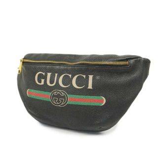 グッチ(Gucci)の【4ib1418】グッチ ウエストバッグ/レザー/ブラック/ゴールド金具 【中古】 メンズ(ボディバッグ/ウエストポーチ)