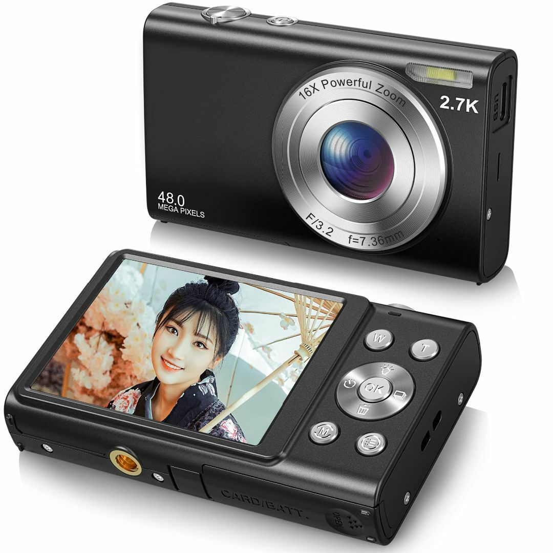 【色:black】2.7K デジタルカメラ オートフォーカス デジカメ 4800 スマホ/家電/カメラのカメラ(コンパクトデジタルカメラ)の商品写真