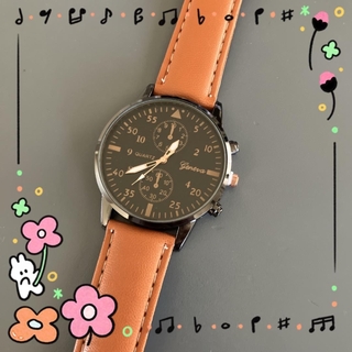 メンズ カジュアル アナログ腕時計&ブレス セット ブラウン シンプル レザー(腕時計(アナログ))