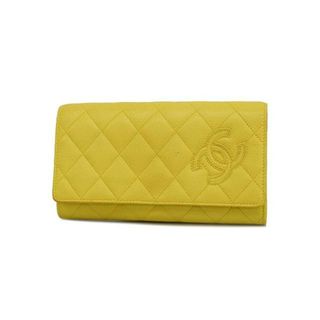 シャネル(CHANEL)の【4ib1433】シャネル 長財布/マトラッセ/キャビアスキン/イエロー/シルバー金具 【中古】 レディース(財布)