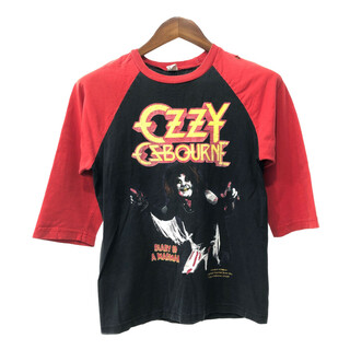 90年代 USA製 Ozzy Osbourne オジー・オズボーン 七分丈 長袖Ｔシャツ ラグランスリーブ バンドT ブラック (メンズ S) 中古 古着 Q6262(Tシャツ/カットソー(七分/長袖))