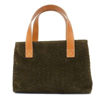 セリーヌ(celine)の【4ib1453】セリーヌ ハンドバッグ/Cマカダム/スウェード/カーキ/ライトブラウン/ゴールド金具 【中古】 レディース(ハンドバッグ)