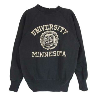 チャンピオン(Champion)のChampion チャンピオン ヴィンテージ 60s 大文字ランタグ 前期 UNIVERSITY MINESOTA フロッキープリント ラグラン スウェット 黒系 ブラック系 M【中古】(スウェット)