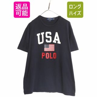 ラルフローレン(Ralph Lauren)のポロ ラルフローレン 3段 プリント 半袖 Tシャツ メンズ XL / プリントT ロゴT 半袖Tシャツ クルーネック 紺 大きいサイズ ネイビー 星条旗(Tシャツ(半袖/袖なし))