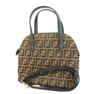 フェンディ(FENDI)の【4ib1571】フェンディ ツーウェイバッグ/ズッカ/ナイロンキャンバス/レザー/ブラウン/ゴールド金具 【中古】 レディース(その他)