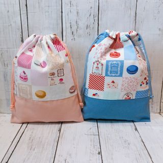 ＹＵＷＡ マカロン　水色　ピンク　ハンドメイド　給食袋　2枚セット　ハンドメイド(外出用品)