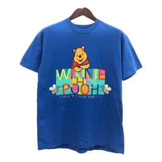 90年代 Disney ディズニー Pooh くまのプーさん 半袖Ｔシャツ キャラクター ブルー (メンズ L相当) 中古 古着 Q6267