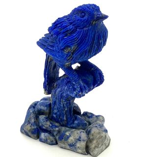 瑠璃鳥 オブジェ 置物 ラピスラズリ 天然石　パワーストーン 青い鳥 彫刻【中古】